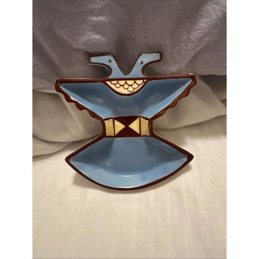 Vintage FE Sims Ceramic MCM Thunderbird Catchall Trinket Dish Ashtray Gray Gold